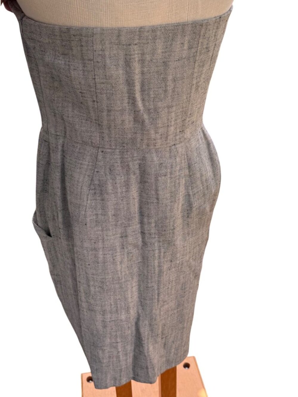 Akris Punto Corset Strapless Dress Oatmeal Gray US 10 Linen Silk Sheath Cocktail - Picture 16 of 16